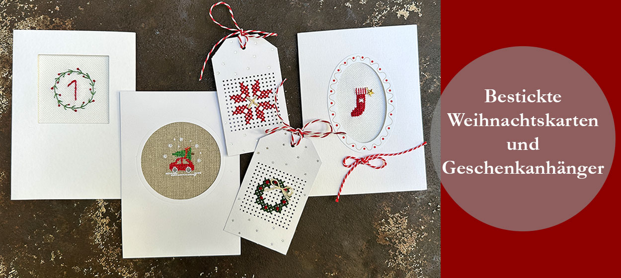 Weihnachtswerkstatt - Bestickte Weihnachtskarten und Geschenkanhänger